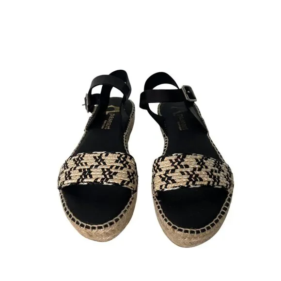 Paseart Women's Espadrille Platform Sandals Sz 39 US 8.5 Black Tan Interwoven - Picture 2 of 9